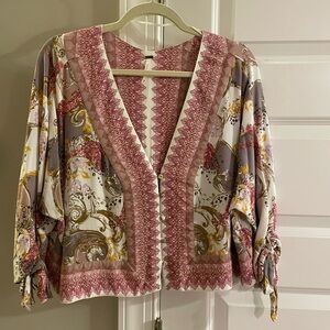 Free People Pink and Cream Patterned Blouse